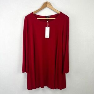 Eileen Fisher NWT Round Neck Tunic Top Red Minimalist Lagenlook Sz M